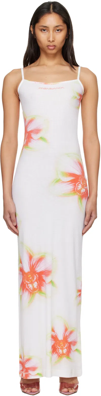 Casablanca Printed Soft Ribbed Dress In White
