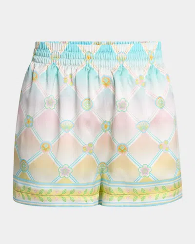 Casablanca Ombre Lattice-print Drawstring Shorts In Multi