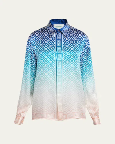 CASABLANCA OMBRE MONOGRAM SILK BUTTON-DOWN SHIRT