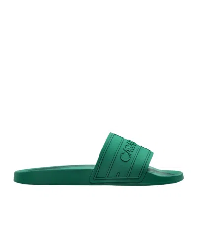 Casablanca Logo-embossed Slides In Green