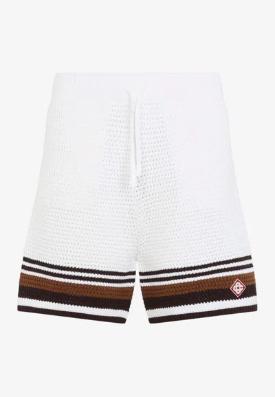 Casablanca Crochet Stripe Knit Beach Short Relaxed In White