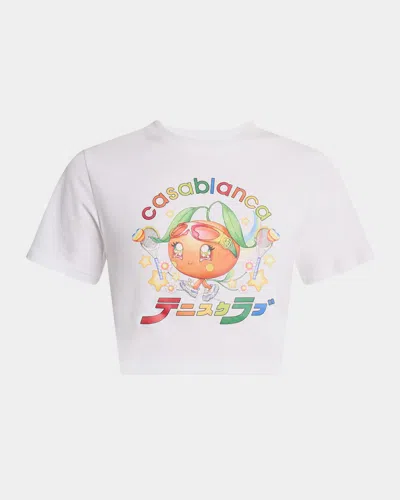 Casablanca Orange Mascot Short-sleeve Crop T-shirt In Multi
