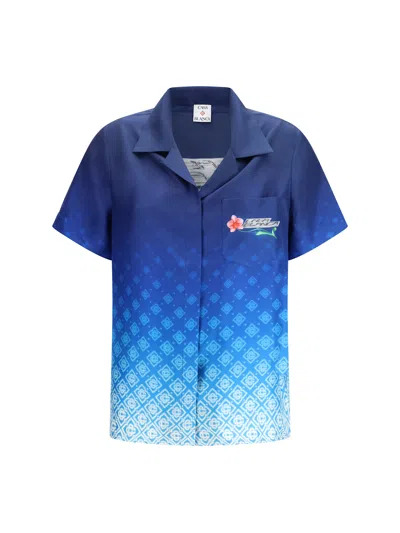 Casablanca Cuban Collar Short Sleeve Shirt In Blue