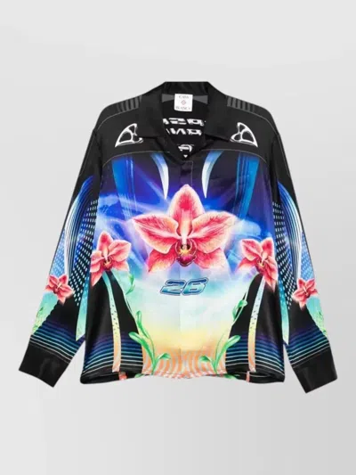 Casablanca Orchid Racer Cuban Collar Long Sleeve Shirt In Multi