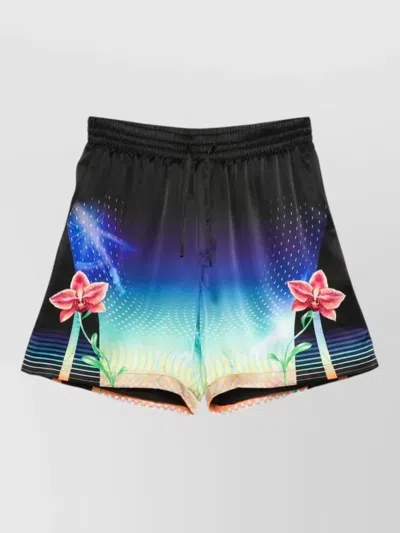 Casablanca Orchid Silk Racer Shorts Elastic Waistband In Multi
