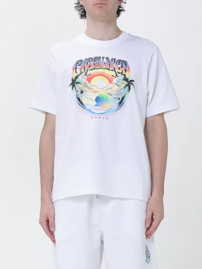 Casablanca Organic Cotton Crew Neck T-shirt With Logo Print In White