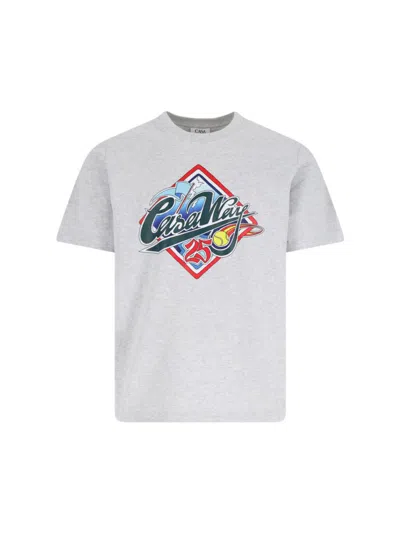 Casablanca Organic Cotton Grey T-shirt With Logo Print In White