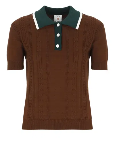 Casablanca Oversized Mini Cable Polo Shirt In Brown