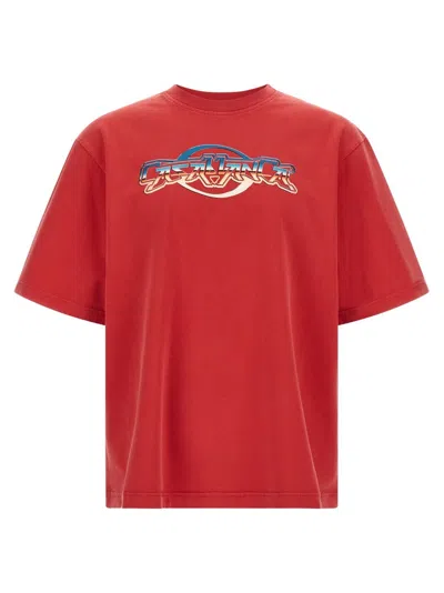 CASABLANCA OVERSIZED RED COTTON T-SHIRT WITH GRAPHIC FRONT PRINT