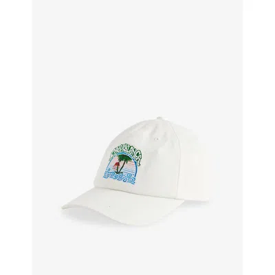 Casablanca Kids' Palm Tree Embroidered Cotton Baseball Cap In White