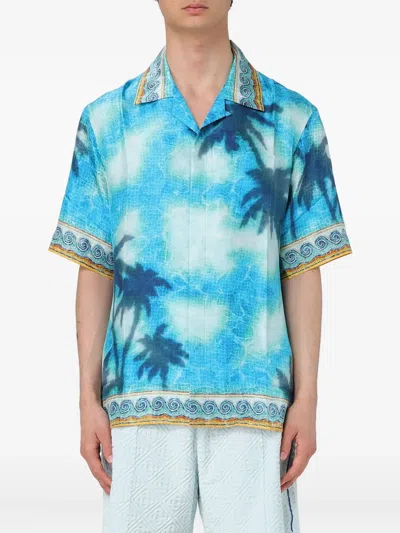Casablanca Palm-tree Mosaic Shirt In Burgundy