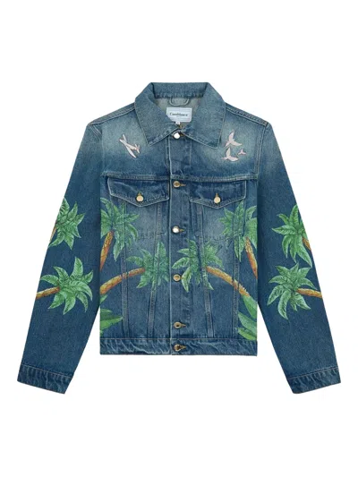 Casablanca Palm Tree-print Denim Jacket In Blue
