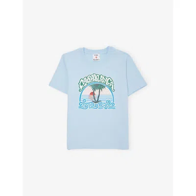 Casablanca Kids' Palm Tree Emblem Palm-tree Graphic-print Cotton-jersey T-shirt 3-14 In Blue