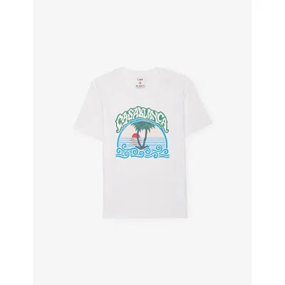 Casablanca Kids' Palm Tree Emblem Palm-tree Graphic-print Cotton-jersey T-shirt 3-14 In White