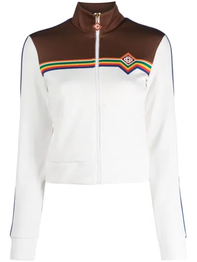 Casablanca Panelled High-neck Jacket In Bianco E Marrone