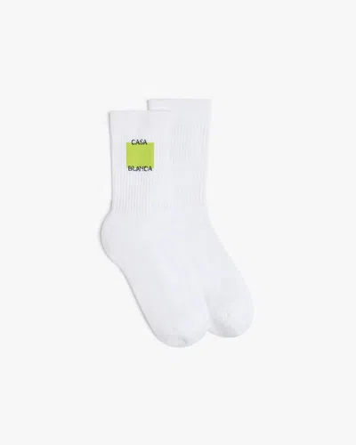 Casablanca Paris Acid Lime Logo Square Socks In White