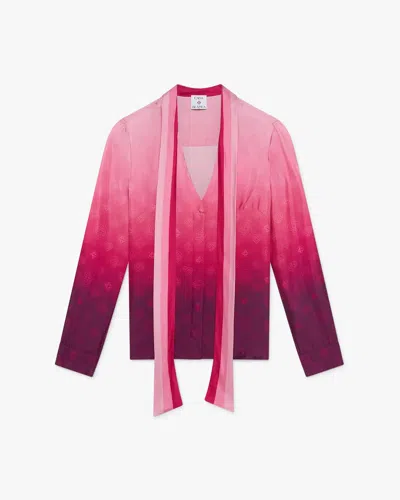 Casablanca Paris Aubergine Gradient Long Sleeve Scarf Silk Blouse In Pink