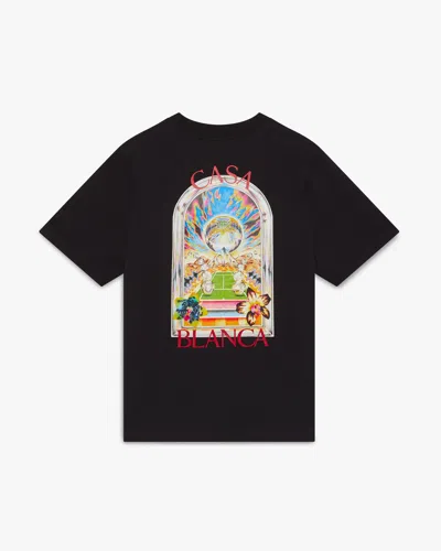 Casablanca Paris Black Tennis Landscape Short Sleeve T-shirt In Metallic