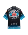 Casablanca Paris Blades Short Sleeve Silk Satin Shirt In Red In Multi