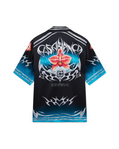Casablanca Paris Blades Short Sleeve Silk Satin Shirt In Red