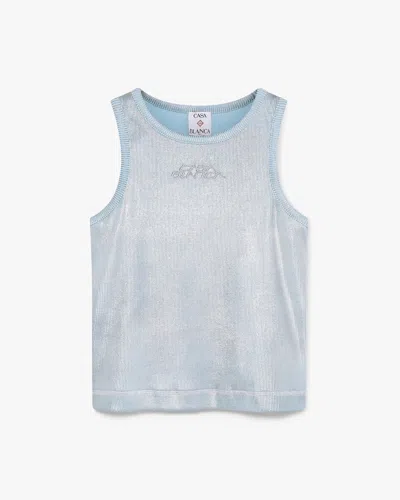 Casablanca Paris Blue & Silver Plated Ribbed Tank Top