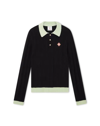Casablanca Paris Boucle Long Sleeve Polo Shirt In Black