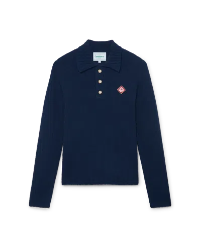 Casablanca Paris Boucle Polo Long Sleeve Shirt In Black