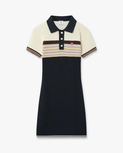 Casablanca Paris Café Culture Wool Stripe Polo Mini Dress In Black