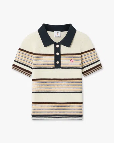 Casablanca Paris Café Culture Wool Stripe Short Sleeve Polo Shirt In Multicolor