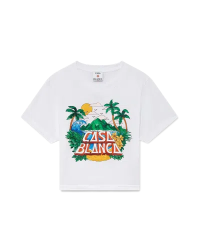 Casablanca Paris Casa Beach Wave Cropped Short-sleeve T-shirt In Multi