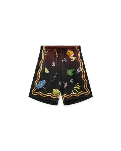 Casablanca Paris Casa Club Sunset Silk Shorts In Black