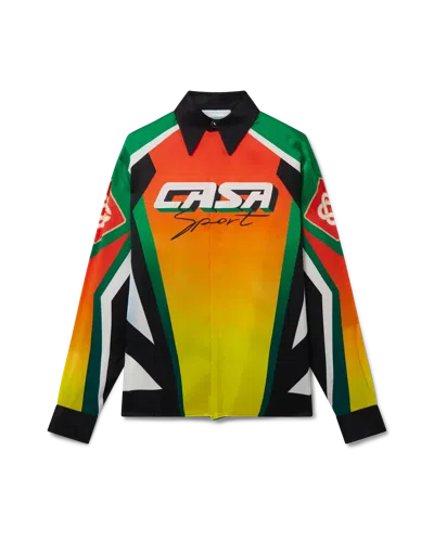 Casablanca Paris Casa Moto Sport Long-sleeve Silk Shirt In Black In Multi