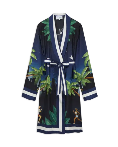 Casablanca Paris Casablanca Athletic Club Silk Robe In Black