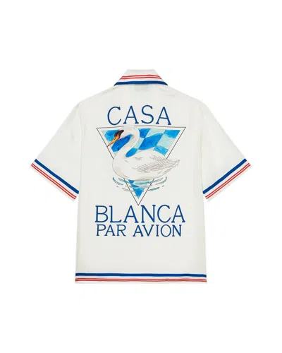 Casablanca Paris Casablanca Par Avion Cuban Collar Short-sleeve Silk Shirt In Multi