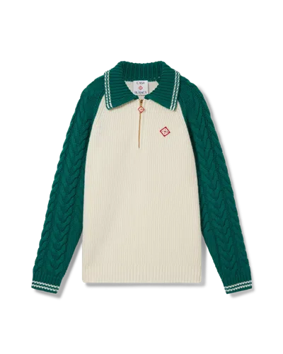 Casablanca Paris Cashmere Cable Knit Jumper In White In Green