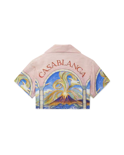 Casablanca Paris Chevaux Sauvages Cropped Silk Shirt In Multi