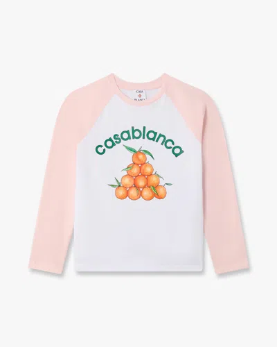 Casablanca Paris Children's White & Pink Oranges Baseball Long Sleeve T-shirt