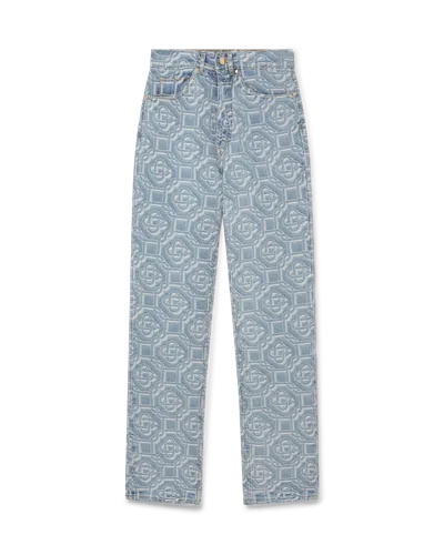 Casablanca Paris Classic Monogram Bleached Denim Pant In Blue
