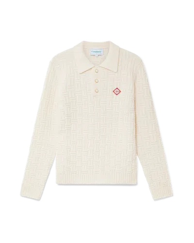 Casablanca Paris Column Knit Polo Shirt In White