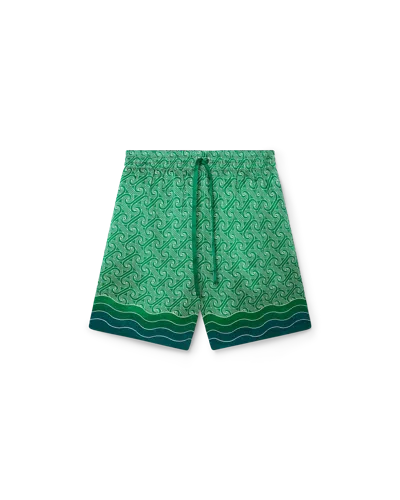 Casablanca Paris Column Monogram Silk Shorts In Green