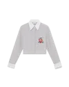 Casablanca Paris Cotton Pinstripe Embroidered Cropped Shirt In White In Gray