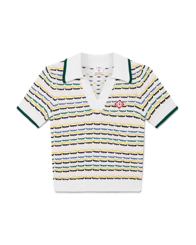 Casablanca Paris Cotton Tuck Stitch Cropped Polo Shirt In White