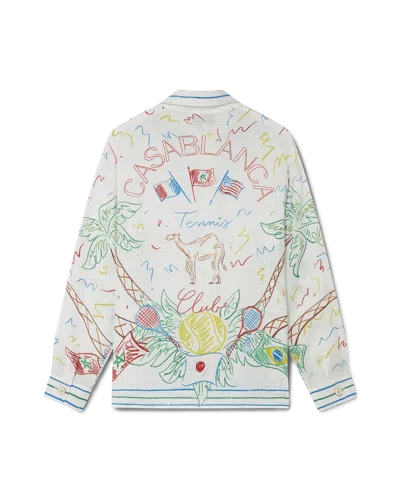Casablanca Paris Crayon Tennis Club Long-sleeve Silk Shirt In Multi