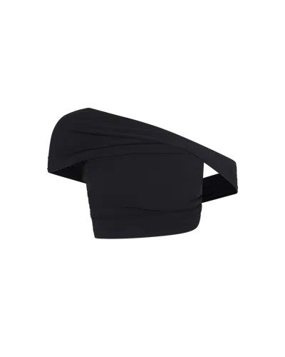 Casablanca Paris Crepe Draped Crop Top In Black