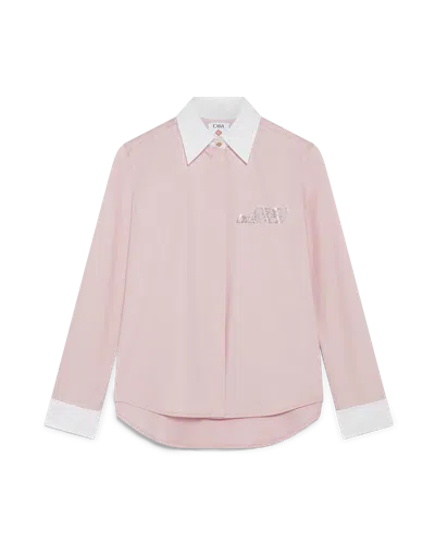Casablanca Paris Crystal Long Sleeve Shirt In White In Pink