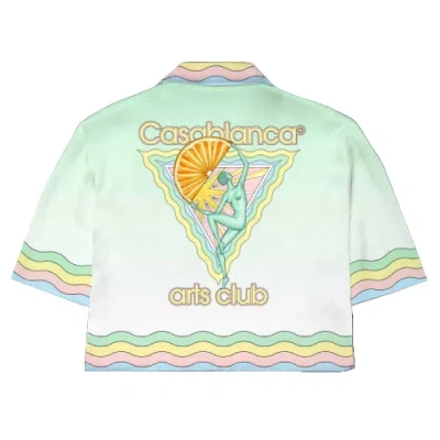 Casablanca Paris Cuban Collar Silk Short Sleeve Shirt In Green