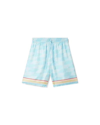Casablanca Paris Damiers Et Cygne Bleu Silk Shorts In Blue