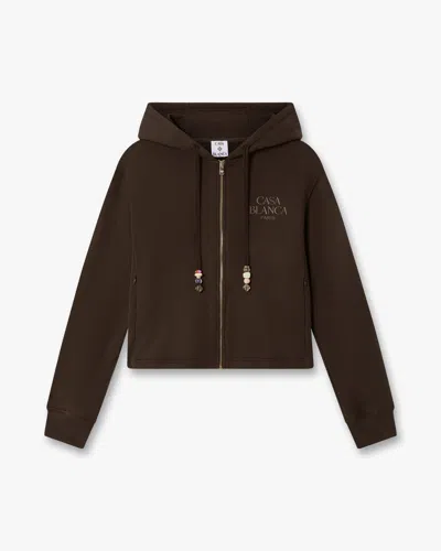 Casablanca Paris Dark Brown Cropped Zip-up Hooded Sweatshirt