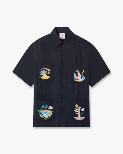 Casablanca Paris Dark Grey Phantasmagoria Embroidered Short Sleeve Shirt In Multi