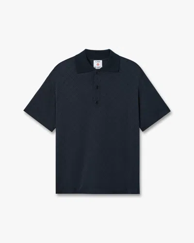 Casablanca Paris Dark Navy Knit Collar Long Sleeve Polo Shirt In Blue